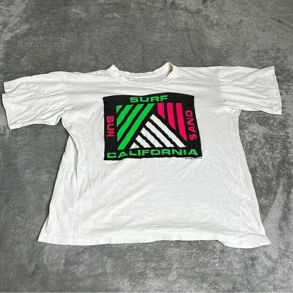 Vintage 80s Surf California Short Sleeve T Shirt Men’s Size Medium White - Picture 1 of 9